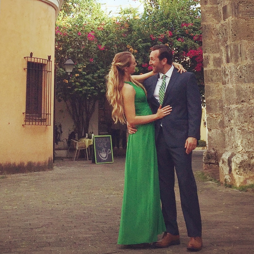 BCBG floor length kelly green gown